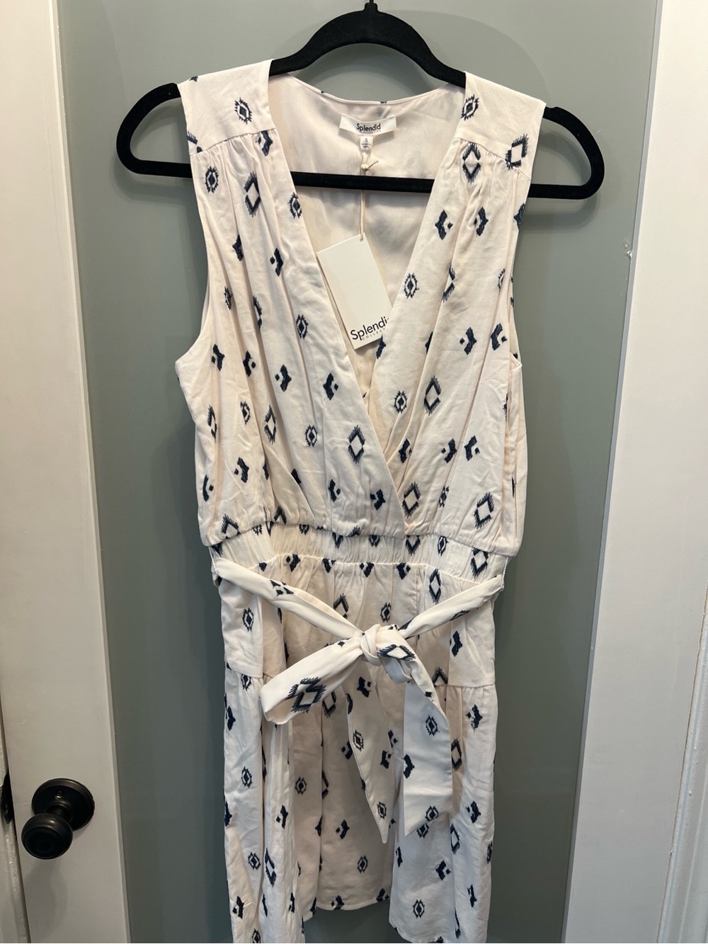 Splendid Cream Dress with Navy Diamond Print